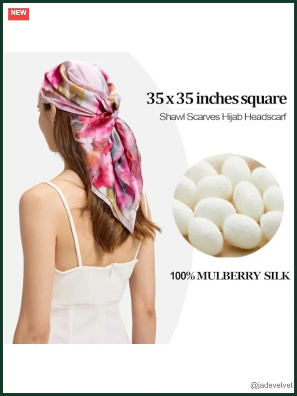 100% Mulberry Silk Square Scarf 35'' - Hair Wraps & Neck Scarves